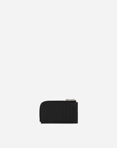 Dolce & Gabbana Calfskin Card Holder With Raised Logo In Black