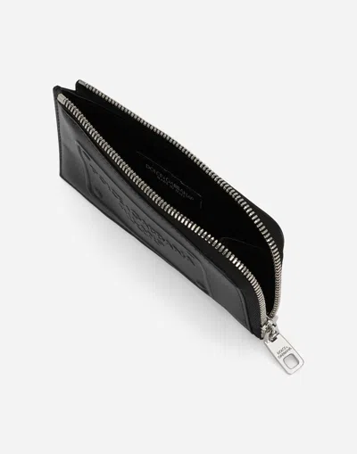 Dolce & Gabbana Calfskin Card Holder With Raised Logo In Black