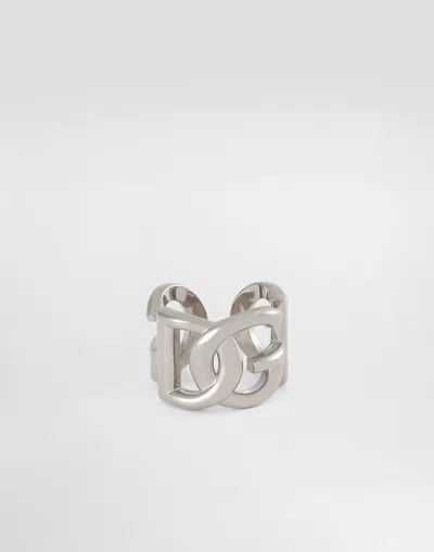 Dolce & Gabbana Silver-tone Chunky Logo Ring In Brass Man In Silver