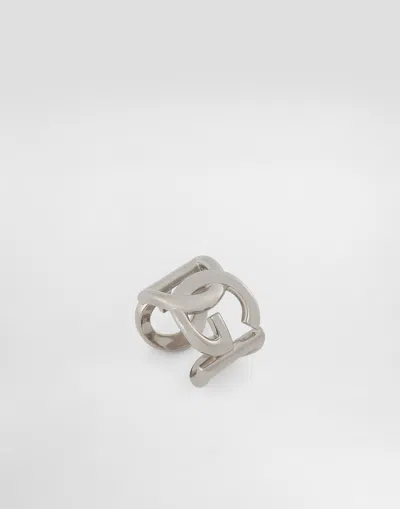 Dolce & Gabbana Silver-tone Chunky Logo Ring In Brass Man In Silver