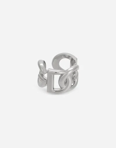 Dolce & Gabbana Silver-tone Chunky Logo Ring In Brass Man In Silver