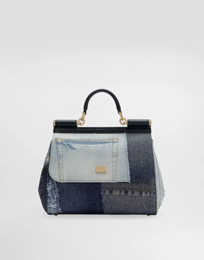 Dolce & Gabbana Medium Sicily Bag In Patchwork Denim And Calfskin In Denim
