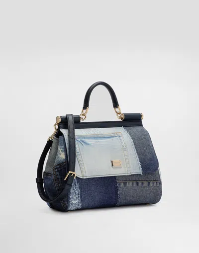 Dolce & Gabbana Medium Sicily Bag In Patchwork Denim And Calfskin In Denim