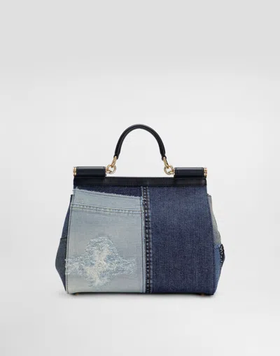 Dolce & Gabbana Medium Sicily Bag In Patchwork Denim And Calfskin In Denim