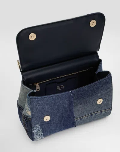 Dolce & Gabbana Medium Sicily Bag In Patchwork Denim And Calfskin In Denim