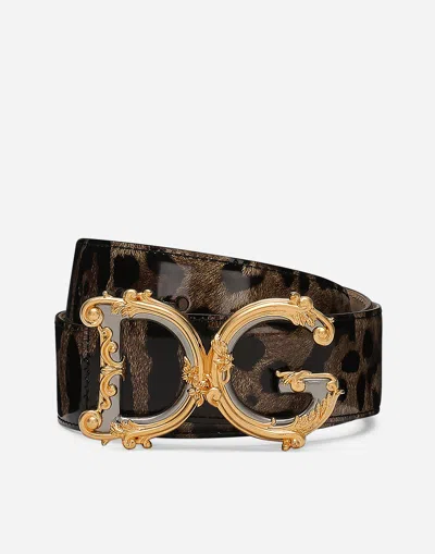 Dolce & Gabbana Barocco Leather Belt Gold-tone Buckle In Animal Print