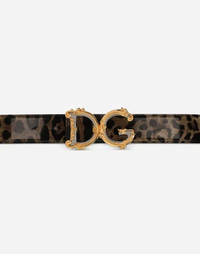 Dolce & Gabbana Barocco Leather Belt Gold-tone Buckle In Animal Print