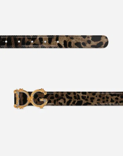 Dolce & Gabbana Barocco Leather Belt Gold-tone Buckle In Animal Print