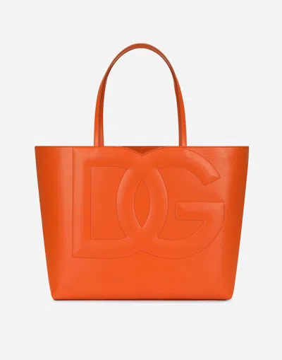 Dolce & Gabbana Medium Calfskin Shopper With Logo In Orange