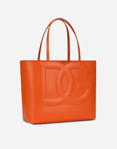 Dolce & Gabbana Medium Calfskin Shopper With Logo In Orange
