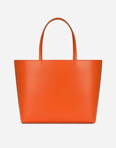 Dolce & Gabbana Medium Calfskin Shopper With Logo In Orange