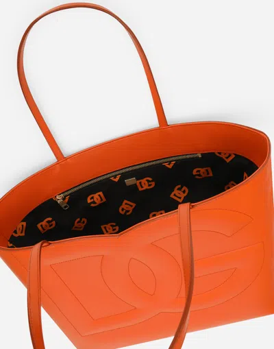 Dolce & Gabbana Medium Calfskin Shopper With Logo In Orange