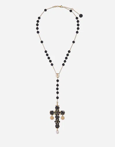 Dolce & Gabbana 18k Yellow Gold Sicily Rosary Sapphire Necklace In Gold