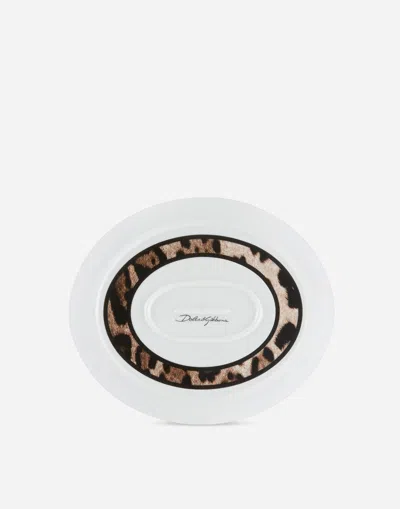Dolce & Gabbana Porcelain Leopard-print Platter In Multicolor