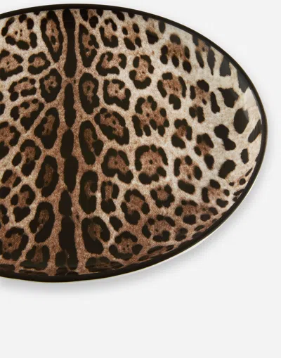 Dolce & Gabbana Porcelain Leopard-print Platter In Multicolor