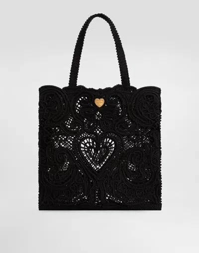 Dolce & Gabbana Medium Beatrice Cordonetto-lace Shopper In Black