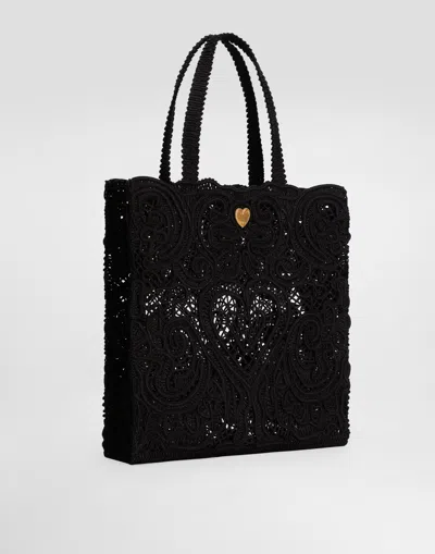 Dolce & Gabbana Medium Beatrice Cordonetto-lace Shopper In Black