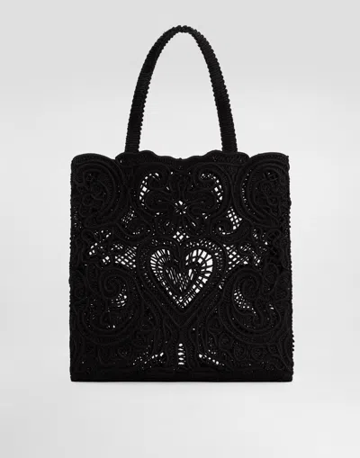 Dolce & Gabbana Medium Beatrice Cordonetto-lace Shopper In Black