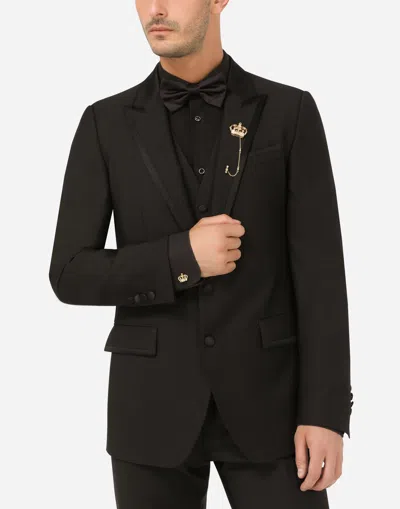 Dolce & Gabbana Crown Stick Pin Brooch In Yellow And White Gold With Curly Gold Thread Embellishments And Sphere In Gold