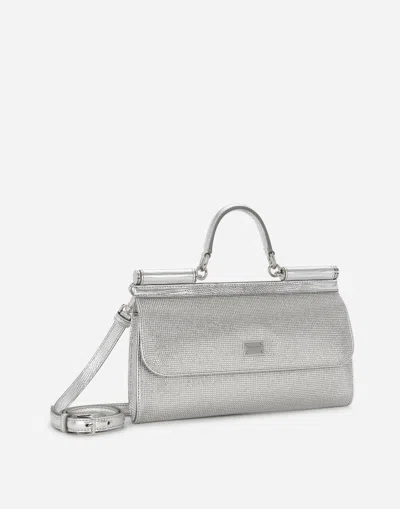 Dolce & Gabbana Satin Sicily Bag With Fusible Rhinestones In Silver
