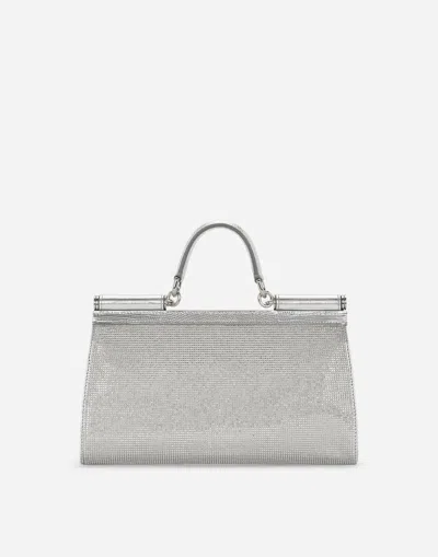 Dolce & Gabbana Satin Sicily Bag With Fusible Rhinestones In Silver