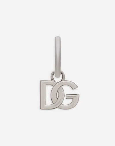 Dolce & Gabbana Dg-logo Hoop Earring In Silver