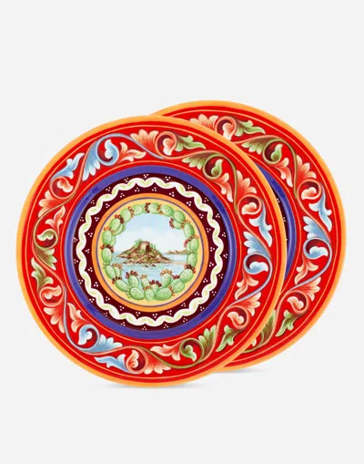 Dolce & Gabbana Set 2 Dinner Plates In Fine Porcelain Multicolor Unisex Onesize In Multicolor