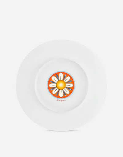Dolce & Gabbana Set 2 Dinner Plates In Fine Porcelain In Multicolor