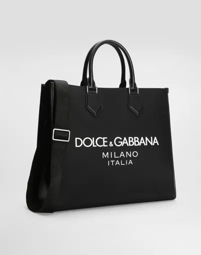 Dolce & Gabbana Large Rubberized Logo Top Handle Bag In Black