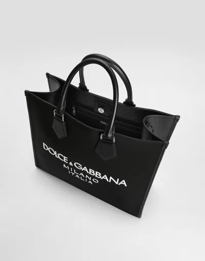 Dolce & Gabbana Large Rubberized Logo Top Handle Bag In Black