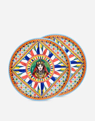 Dolce & Gabbana Set 2 Porcelain Dinner Plates In Multicolor