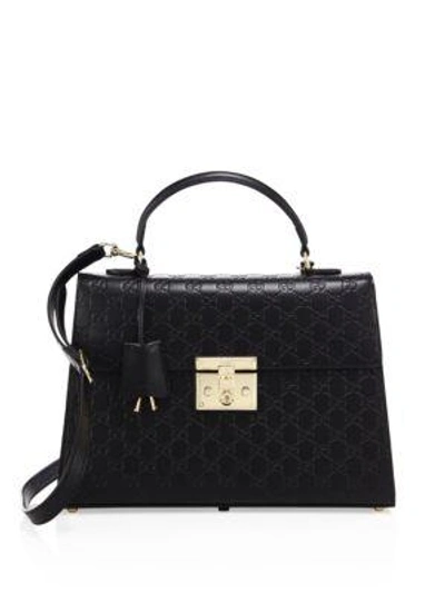 Shop Gucci Padlock Medium Gg Leather Top-handle Bag In Black