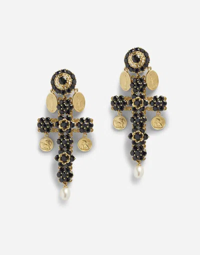 Dolce & Gabbana Sicily Earrings 18-carat Yellow Gold And Black Sapphires In Gold/black