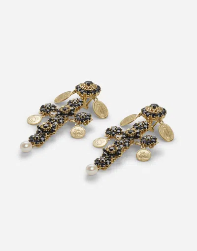 Dolce & Gabbana Sicily Earrings 18-carat Yellow Gold And Black Sapphires In Gold/black