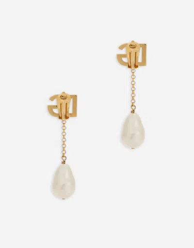 Dolce & Gabbana Dg Logo And Baroque Pearly Clip-on Earrings In Gold