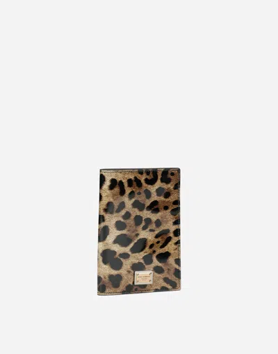 Dolce & Gabbana Polished Calfskin Passport Holder With Leopard Print In Animal Print