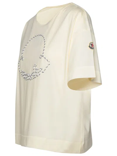 Shop Moncler Ivory Cotton T-shirt In Avorio