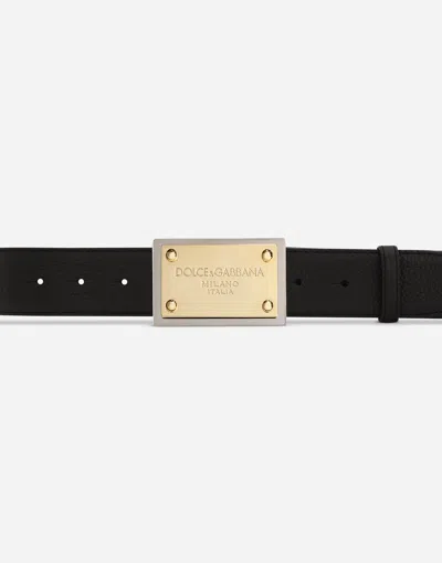 Dolce & Gabbana Lux Leather Belt With Branded Buckle In Black