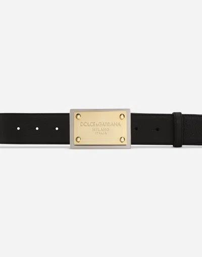 Dolce & Gabbana Lux Leather Belt With Branded Buckle In Black