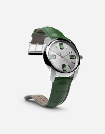 Dolce & Gabbana Watch With Alligator Strap In Dark Green