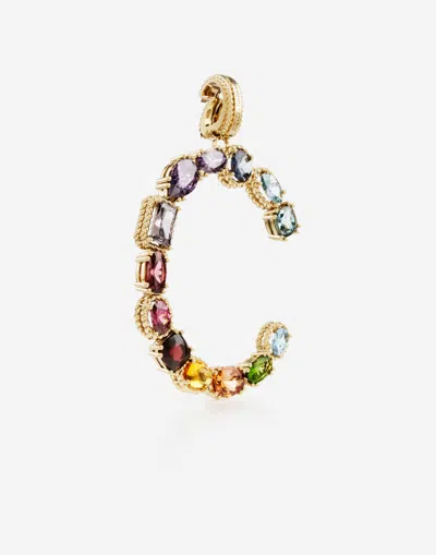 Dolce & Gabbana Rainbow Alphabet C 18 Kt Yellow Gold Charm With Multicolor Fine Gems Gold Female Onesize In Gold