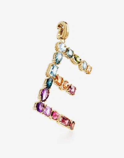 Dolce & Gabbana Rainbow Alphabet E 18 Kt Yellow Gold Charm With Multicolor Fine Gems Gold Female Onesize In Gold