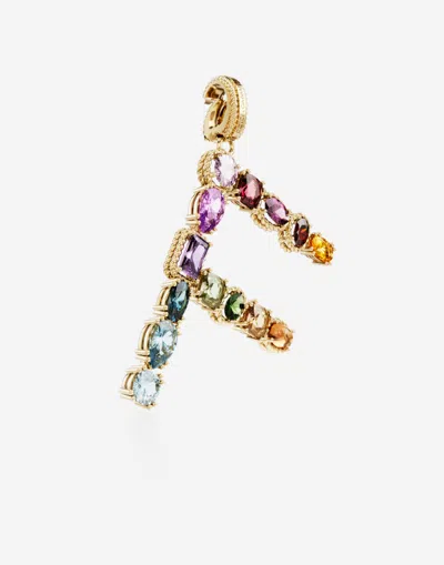 Dolce & Gabbana Charm F Lettering 18-carat Yellow Gold And Multicolored Gems In Gold