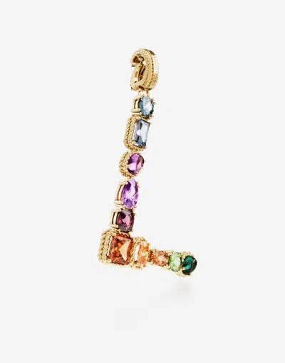 Dolce & Gabbana Charm L Lettering 18-carat Yellow Gold And Multicolored Gems In Gold