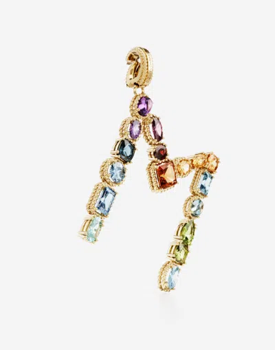 Dolce & Gabbana Charm M Lettering 18-carat Yellow Gold And Multicolored Gems In Gold