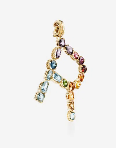 Dolce & Gabbana Charm R Lettering 18-carat Yellow Gold And Multicolored Gems In Gold