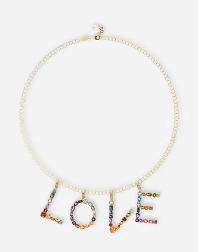 Dolce & Gabbana Charm R Lettering 18-carat Yellow Gold And Multicolored Gems In Gold