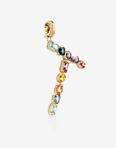 Dolce & Gabbana Charm T Lettering 18-carat Yellow Gold And Multicolored Gems In Gold
