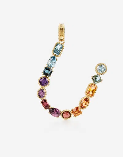 Dolce & Gabbana Charm U Lettering 18-carat Yellow Gold And Multicolored Gems In Gold