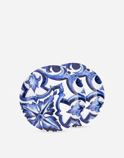 Dolce & Gabbana Set 2 Porcelain Dessert Plates Multicolor Unisex Onesize In Multicolor